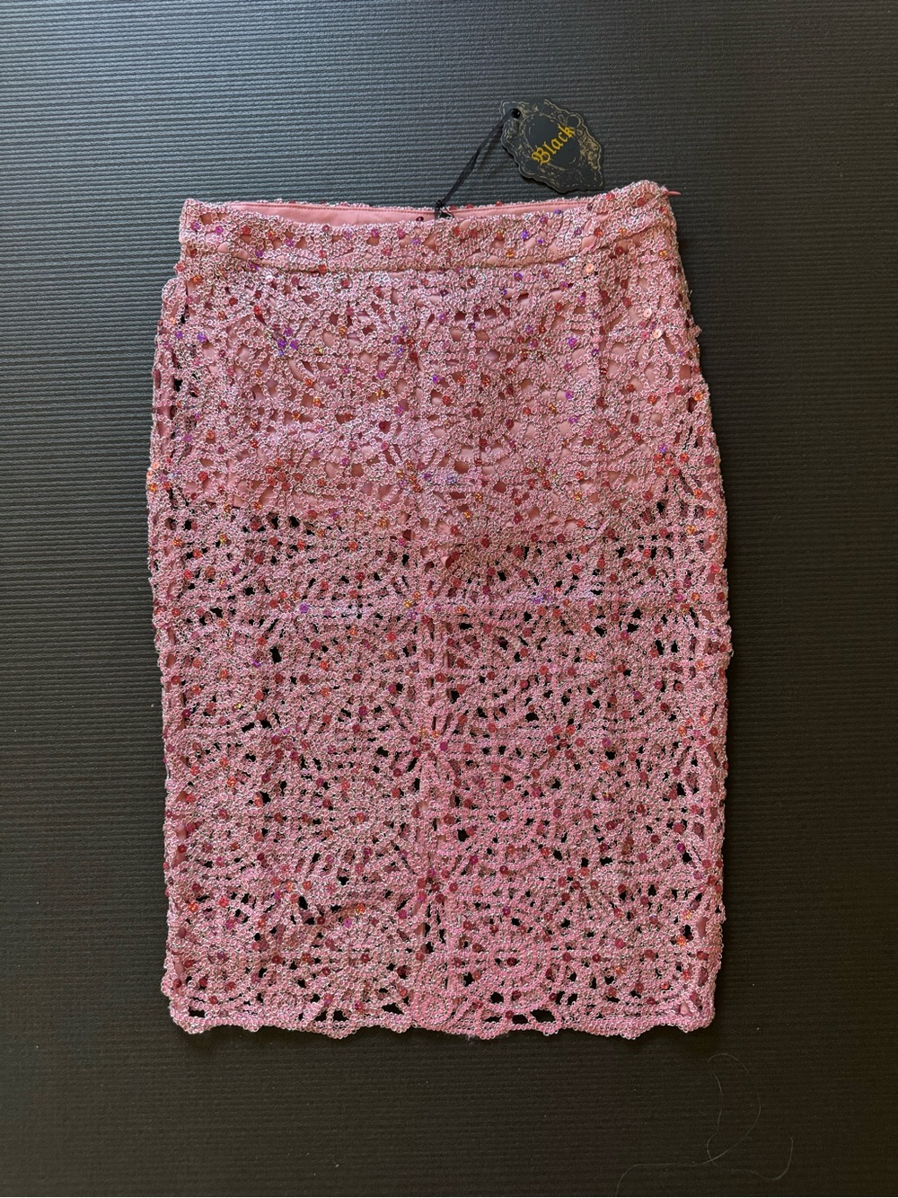 Black, Pink Crochet Pencil Skirt with shorts attached underneath, L NWT